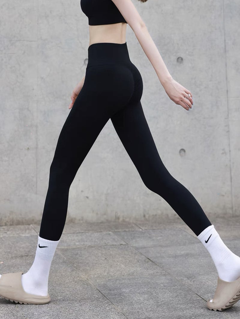 Lulu Same-Style Naked Fitness Pants Women'S High Waist Hip-Lifting Running Quick-Drying High Elastic Peach Hip Sports Yoga Pants Nine Points - Image 2